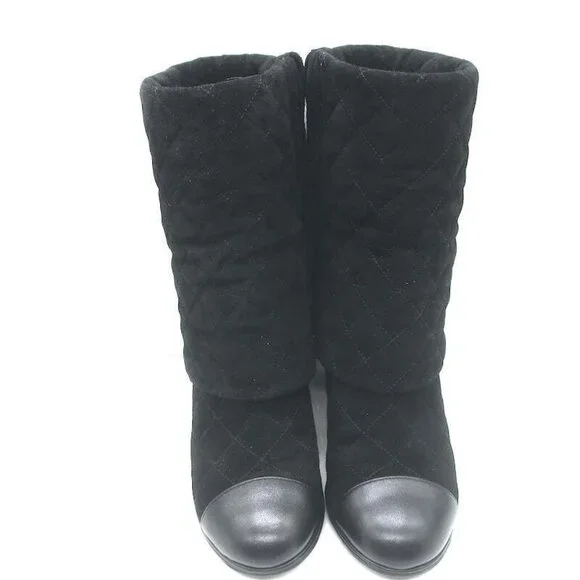 Chanel 17B Clover & Heart Quilted Fold-Over Boots Black Suede Size 35.5 - Picture 4 of 12